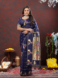 Vedant Vastram Navy Blue Color Paithani Silk Saree - Navy Blue | Grocsy