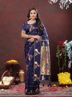 Vedant Vastram Navy Blue Color Paithani Silk Saree - Navy Blue | Grocsy