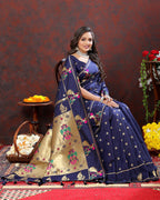 Vedant Vastram Navy Blue Color Paithani Silk Saree - Navy Blue | Grocsy