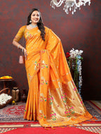 Vedant Vastram Orange Color Paithani Silk Saree - Orange | Grocsy