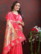 Vedant Vastram Peach Color Paithani Silk Saree - Peach | Grocsy