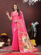 Vedant Vastram Pink Color Paithani Silk Saree - Pink | Grocsy