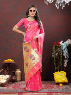 Vedant Vastram Pink Color Paithani Silk Saree - Pink | Grocsy