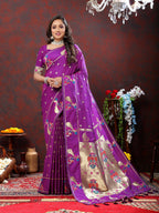 Vedant Vastram Purple Color Paithani Silk Saree - Purple | Grocsy