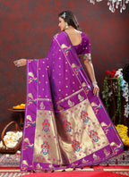 Vedant Vastram Purple Color Paithani Silk Saree - Purple | Grocsy