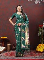 Vedant Vastram Rama Color Paithani Silk Saree - Rama | Grocsy