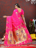 Vedant Vastram Rani Pink Color Paithani Silk Saree - Rani Pink | Grocsy