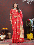 Vedant Vastram Red Color Paithani Silk Saree - Red | Grocsy