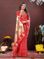 Vedant Vastram Red Color Paithani Silk Saree - Red | Grocsy