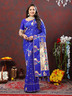 Vedant Vastram Royal Blue Color Paithani Silk Saree - Royal Blue | Grocsy