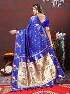 Vedant Vastram Royal Blue Color Paithani Silk Saree - Royal Blue | Grocsy