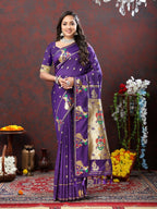 Vedant Vastram Violet Color Paithani Silk Saree - Violet | Grocsy