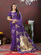 Vedant Vastram Violet Color Paithani Silk Saree - Violet | Grocsy