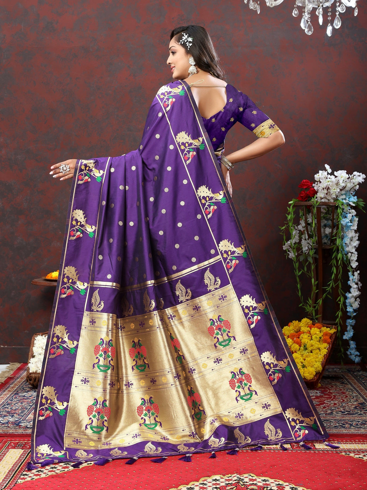Vedant Vastram Violet Color Paithani Silk Saree - Violet | Grocsy
