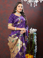 Vedant Vastram Violet Color Paithani Silk Saree - Violet | Grocsy