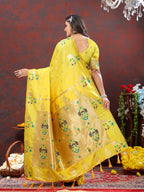 Vedant Vastram Yellow Color Paithani Silk Saree - Yellow | Grocsy