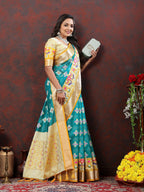 Vedant Vastram Rama Color Kanjeevaram Patola Silk Saree - Rama | Grocsy