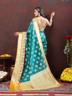 Vedant Vastram Rama Color Kanjeevaram Patola Silk Saree - Rama | Grocsy