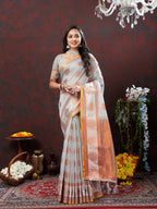 Vedant Vastram Grey Color Kanjeevaram Cotton Silk Saree - Grey | Grocsy