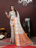 Vedant Vastram Grey Color Kanjeevaram Cotton Silk Saree - Grey | Grocsy