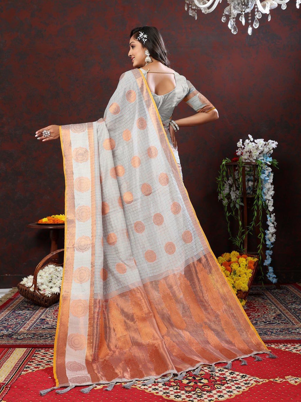 Vedant Vastram Grey Color Kanjeevaram Cotton Silk Saree - Grey | Grocsy