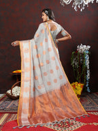 Vedant Vastram Grey Color Kanjeevaram Cotton Silk Saree - Grey | Grocsy