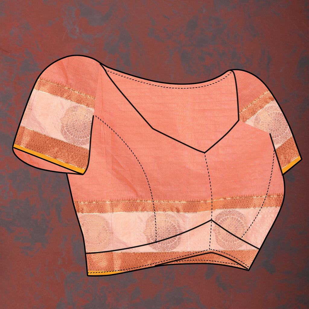 Vedant Vastram Peach Color Kanjeevaram Cotton Silk Saree - Peach | Grocsy