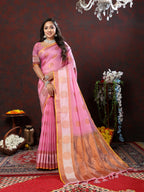 Vedant Vastram Pink Color Kanjeevaram Cotton Silk Saree - Pink | Grocsy
