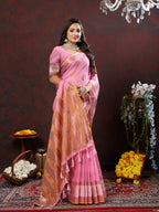 Vedant Vastram Pink Color Kanjeevaram Cotton Silk Saree - Pink | Grocsy