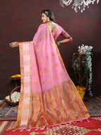 Vedant Vastram Pink Color Kanjeevaram Cotton Silk Saree - Pink | Grocsy