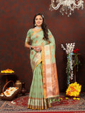 Vedant Vastram Pista Color Kanjeevaram Cotton Silk Saree - Pista | Grocsy