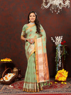 Vedant Vastram Pista Color Kanjeevaram Cotton Silk Saree - Pista | Grocsy