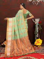 Vedant Vastram Pista Color Kanjeevaram Cotton Silk Saree - Pista | Grocsy