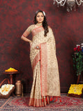 Vedant Vastram Beige Color Banarasi Silk Saree - Beige | Grocsy