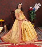 Vedant Vastram Mustard Color Banarasi Silk Saree - Mustard | Grocsy
