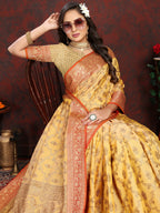 Vedant Vastram Mustard Color Banarasi Silk Saree - Mustard | Grocsy
