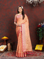 Vedant Vastram Peach Color Banarasi Silk Saree - Peach | Grocsy