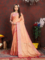 Vedant Vastram Peach Color Banarasi Silk Saree - Peach | Grocsy