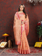 Vedant Vastram Peach Color Banarasi Silk Saree - Peach | Grocsy