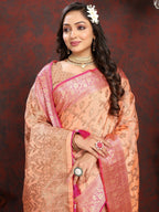 Vedant Vastram Peach Color Banarasi Silk Saree - Peach | Grocsy