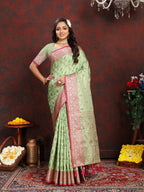 Vedant Vastram Pista Color Banarasi Silk Saree - Pista | Grocsy