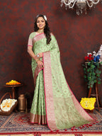 Vedant Vastram Pista Color Banarasi Silk Saree - Pista | Grocsy