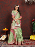 Vedant Vastram Pista Color Banarasi Silk Saree - Pista | Grocsy