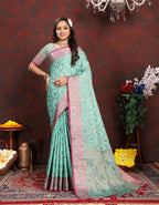 Vedant Vastram Turquoise Color Banarasi Silk Saree - Turquoise | Grocsy