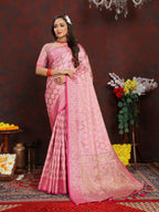 Vedant Vastram Baby Pink Color Banarasi Silk Saree - Baby Pink | Grocsy