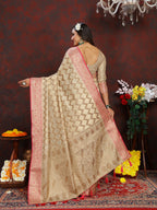 Vedant Vastram Beige Color Banarasi Silk Saree - Beige | Grocsy
