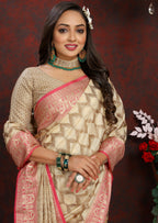 Vedant Vastram Beige Color Banarasi Silk Saree - Beige | Grocsy