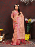 Vedant Vastram Peach Color Banarasi Silk Saree - Peach | Grocsy