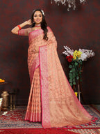 Vedant Vastram Peach Color Banarasi Silk Saree - Peach | Grocsy