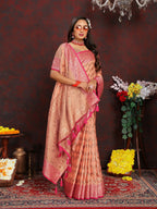 Vedant Vastram Peach Color Banarasi Silk Saree - Peach | Grocsy